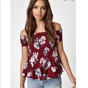 Kendall & Kylie Floral Off Shoulder Babydoll Top